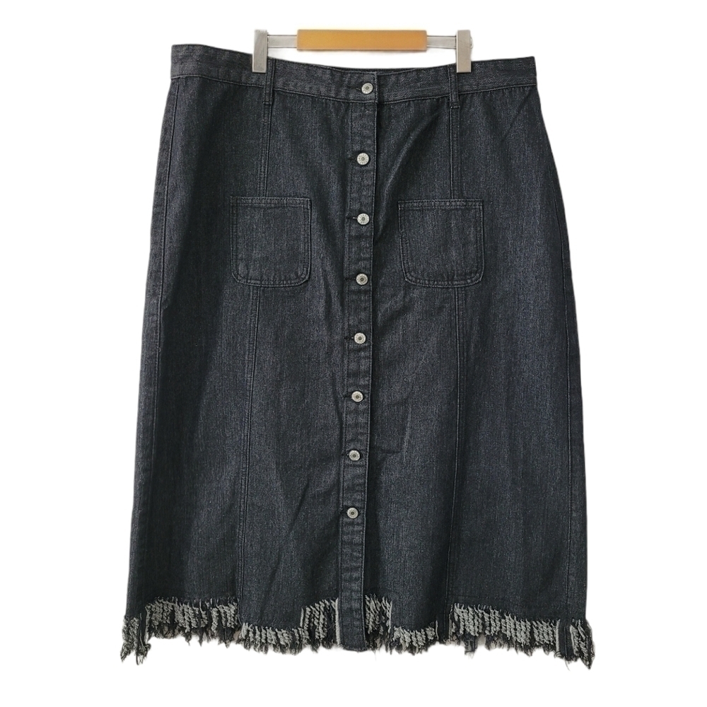 MAXI Denim Skirt Button Front Raw Fringed Hem A-Line Skirt Size 3X